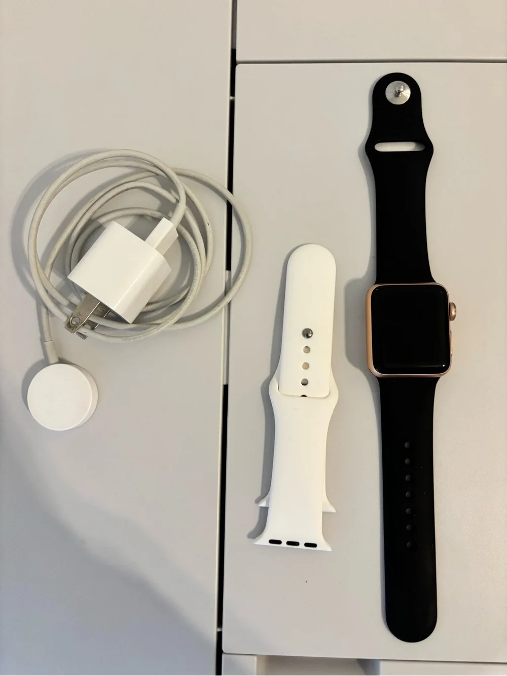 Apple Watch - Black Sport Band, Rose Gold